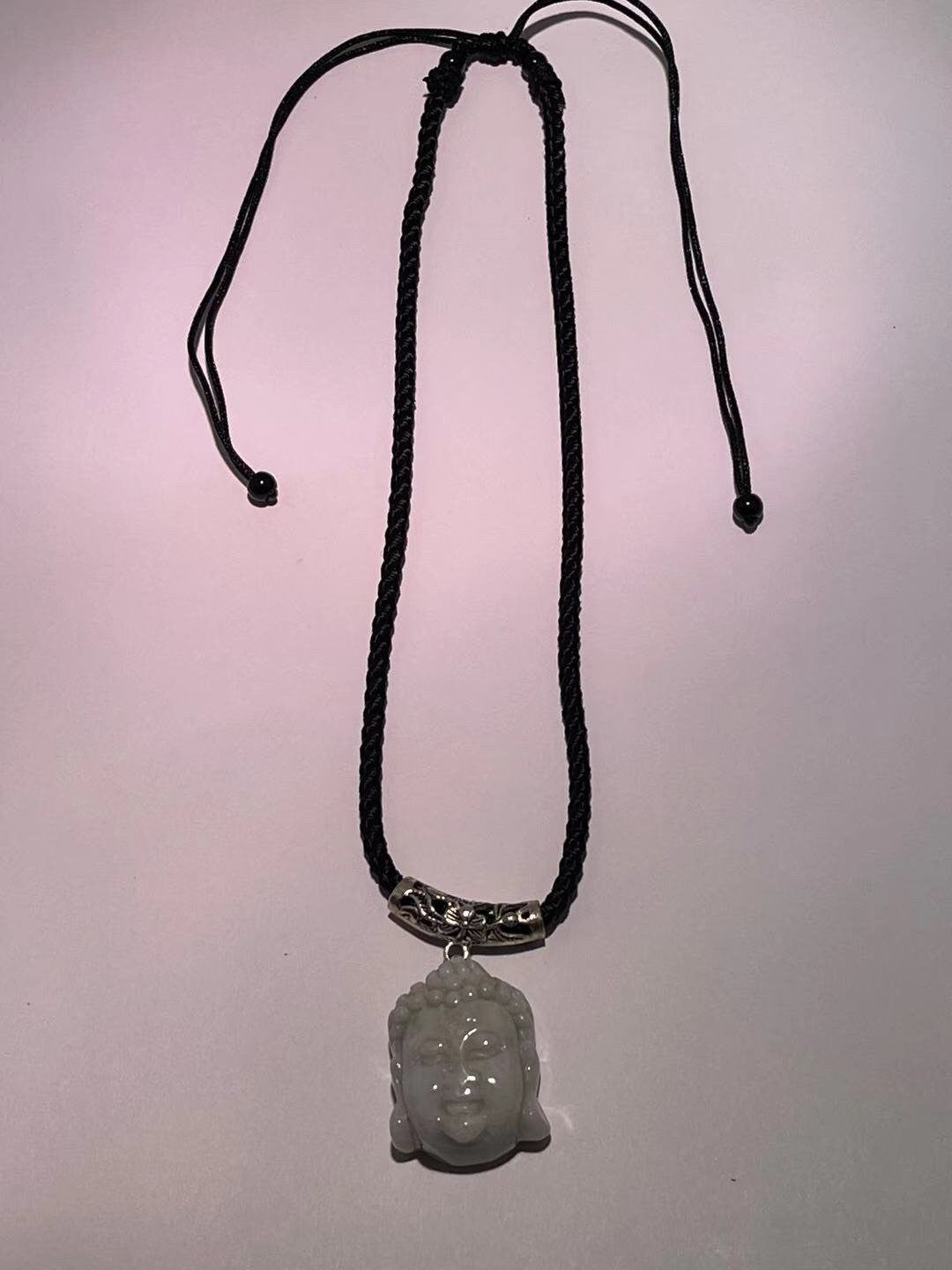 Natural White Jade buddha Head Necklace