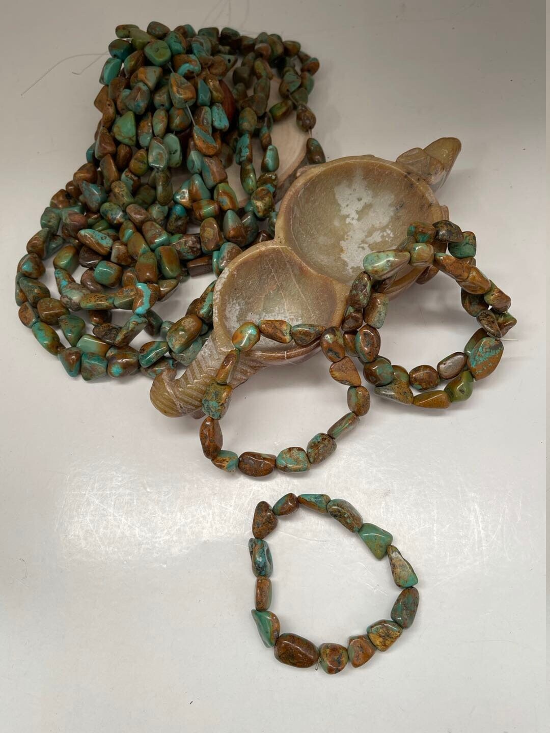 Three Strand & single Stretch Natural Turquoise Bracelet