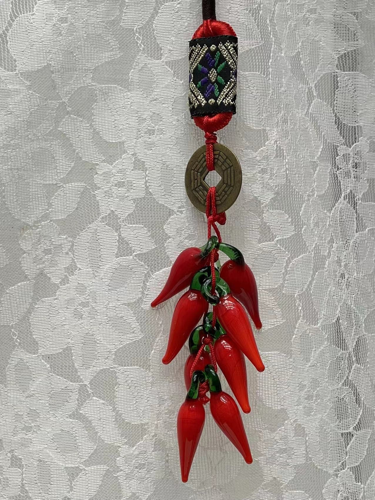 Lucky Glass Chili Pepper Charm Good for Feng Shui