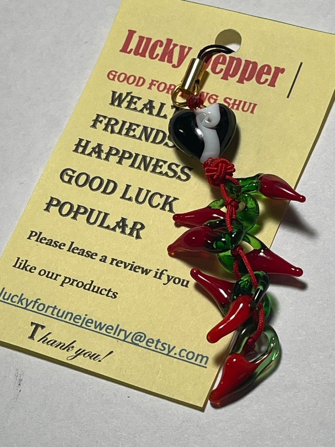 Lucky Glass Chili Pepper Charm Good for Feng Shui