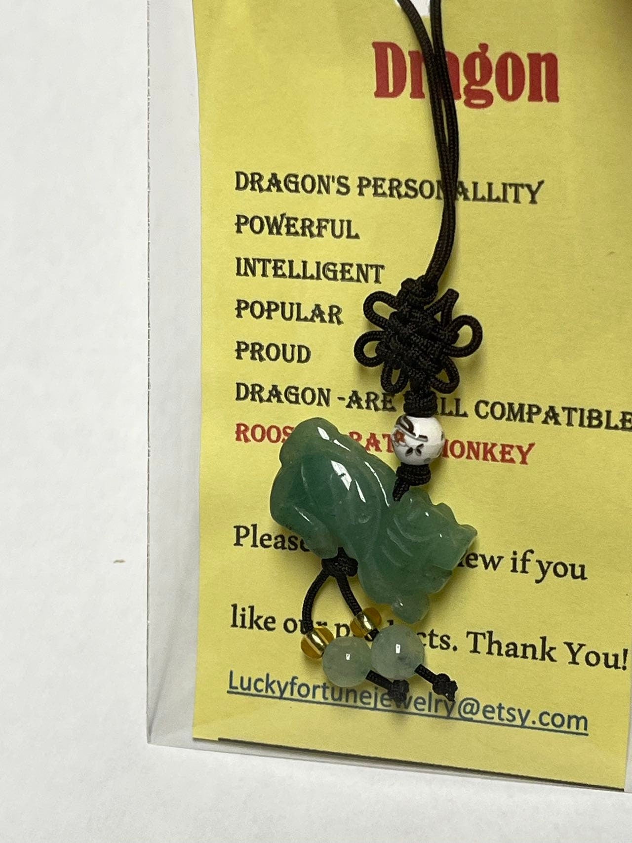 DRAGON - 2024 Year of DRAGON - Real Jade Zodiac Lucky Charm Year of Dragon