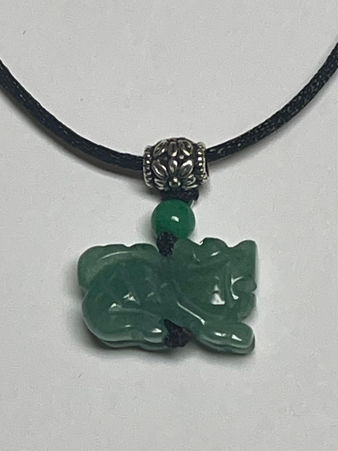 Dragon - Real Jade Zodiac with nice Silver & Gold Color Hanger Necklace (Red , Black)