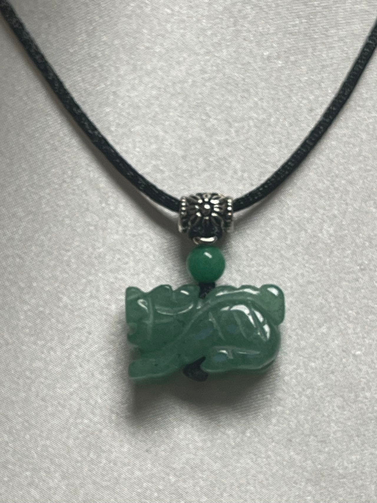 Dragon - Real Jade Zodiac with nice Silver & Gold Color Hanger Necklace (Red , Black)