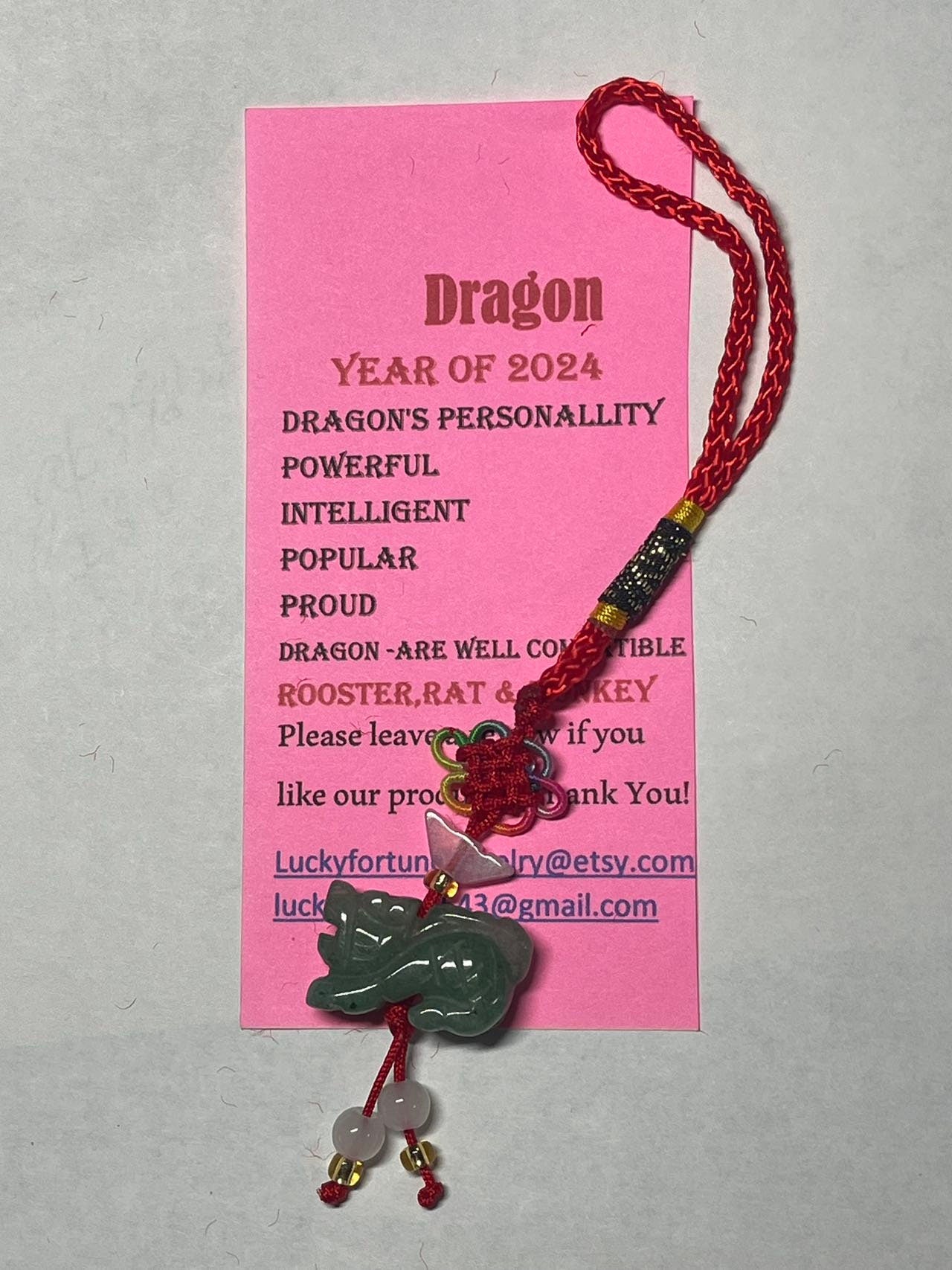 DRAGON - 2024 Year of DRAGON - Real Jade Zodiac Lucky Charm Year of Dragon