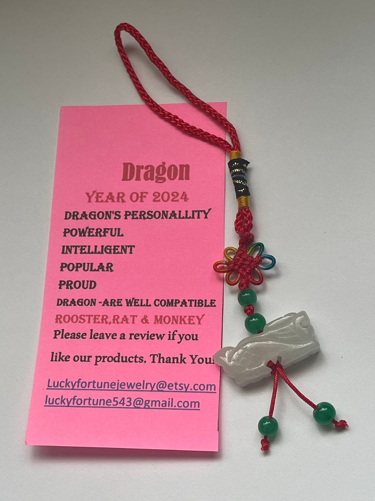 DRAGON - 2024 Year of Dragon White Jade Zodiac Lucky Charm Dragon-2024