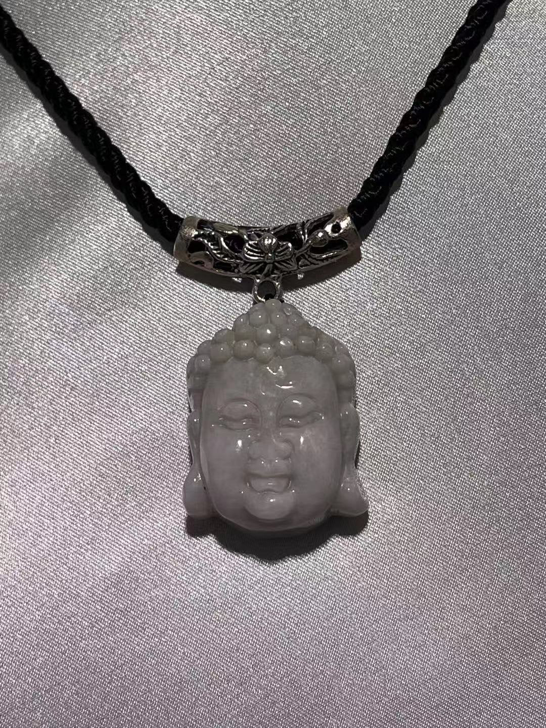 Natural White Jade buddha  Head Necklace