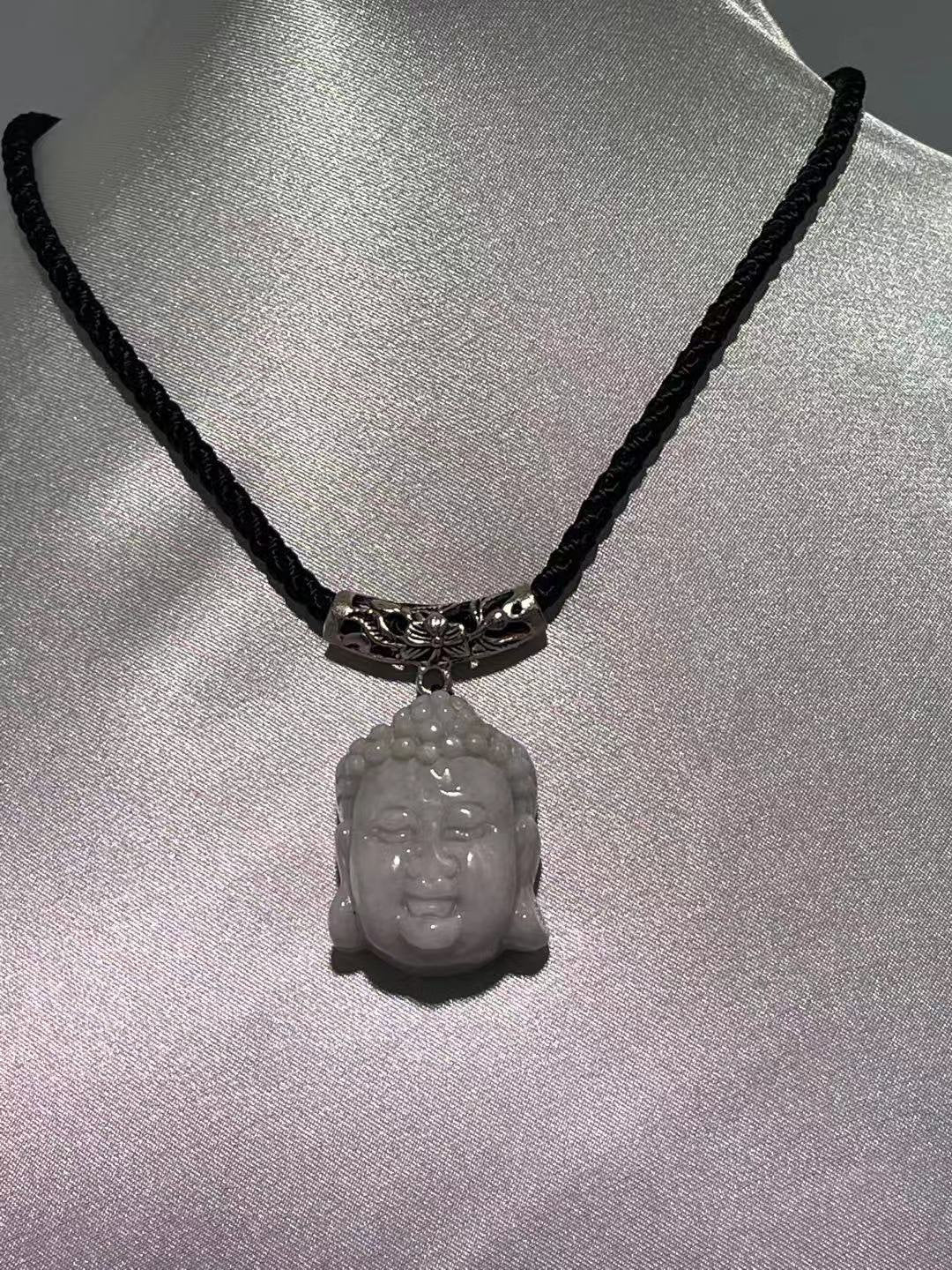 Natural White Jade buddha  Head Necklace