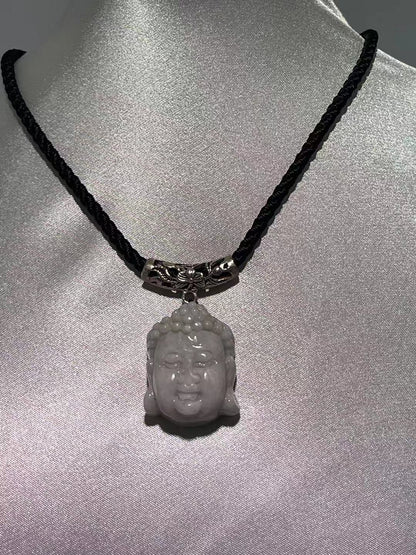 Natural White Jade buddha  Head Necklace