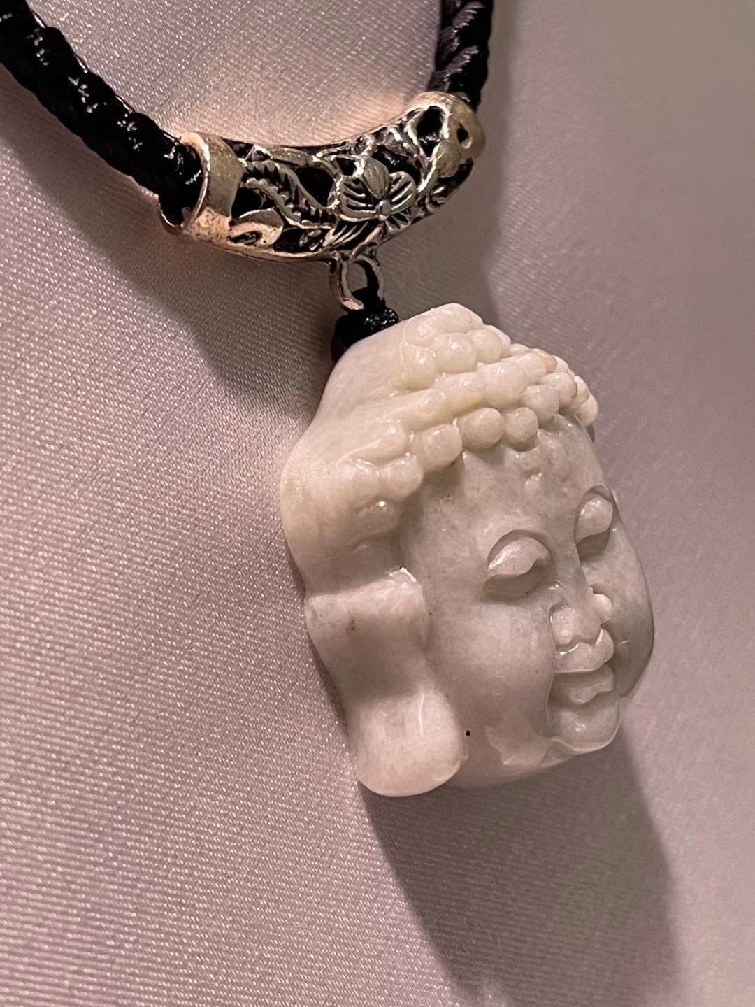 Natural White Jade buddha  Head Necklace