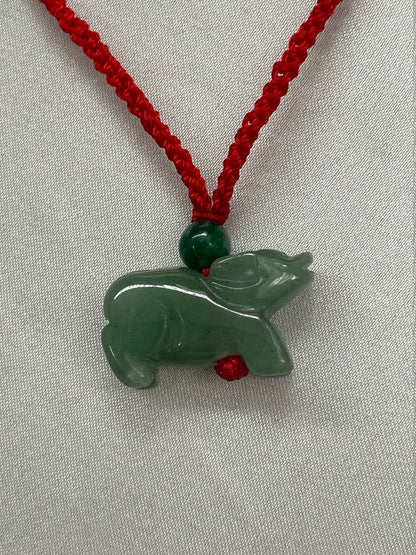 OX - Real Jade Ox Zodiac Necklace (Red & Black)