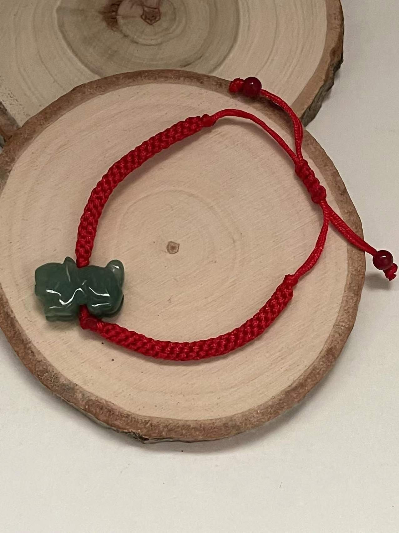 TIGER - Natural Jade Good Luck  Bracelet and  Anklet (Adult & Kid Sizes, Black and Red Color)