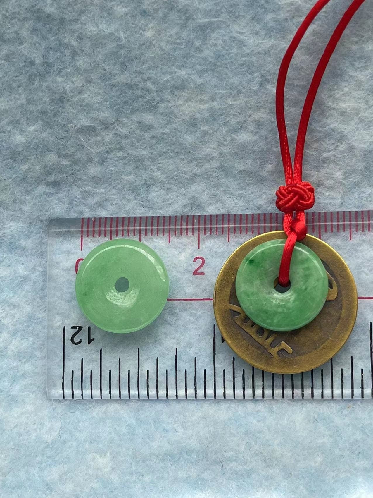 Natural Jade Donut with Lucky Brass Coin Necklace