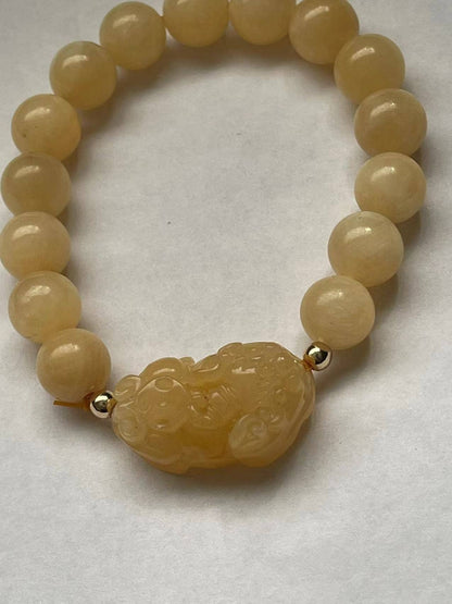 Good Fortune Natural Yellow Jade Pixiu Bracelet