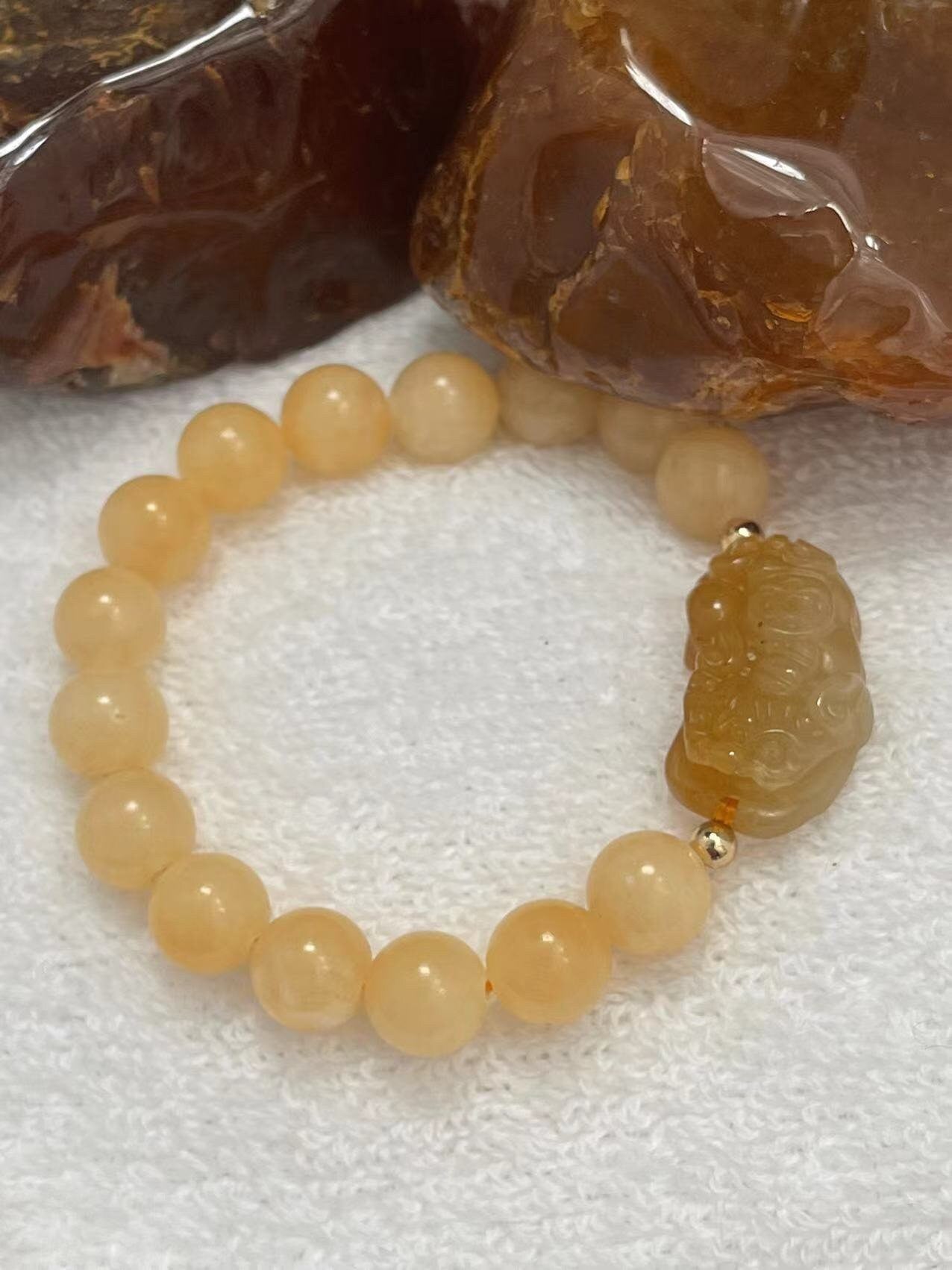 Good Fortune Natural Yellow Jade Pixiu Bracelet