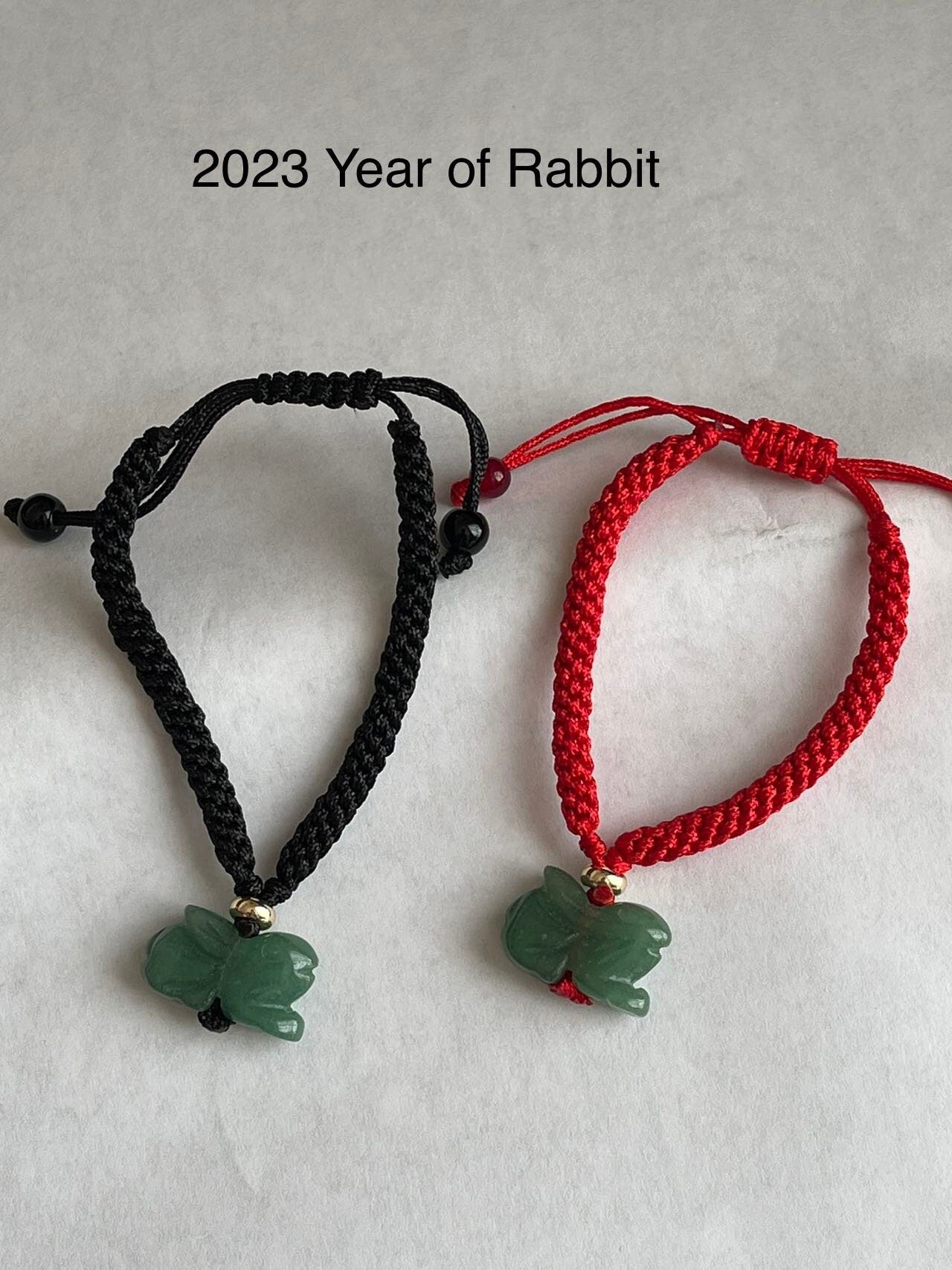 RABBIT - 2023 Year of Rabbit Natural Jade Zodiac Bracelet & Necklace  ( Adult , Kid , Black ,Red Color)