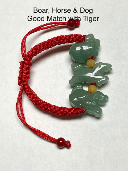 Dragon for 2024, Good Luck Jade Zodiac Bracelet, Necklace for 2024 for Year of Dragon (Black & Red)