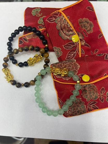 Dragon - Lucky Fortune Jade & gemstone Bracelet with Gold-filled Dragon Year of 2024