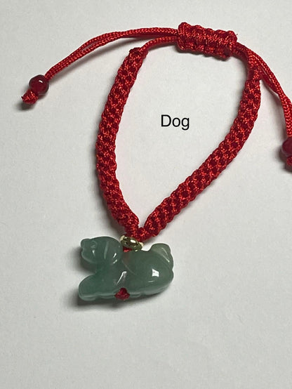 Dog - Year of 2023 Natural Jade Good Luck Bracelet & Necklace with Gold Plated Loop