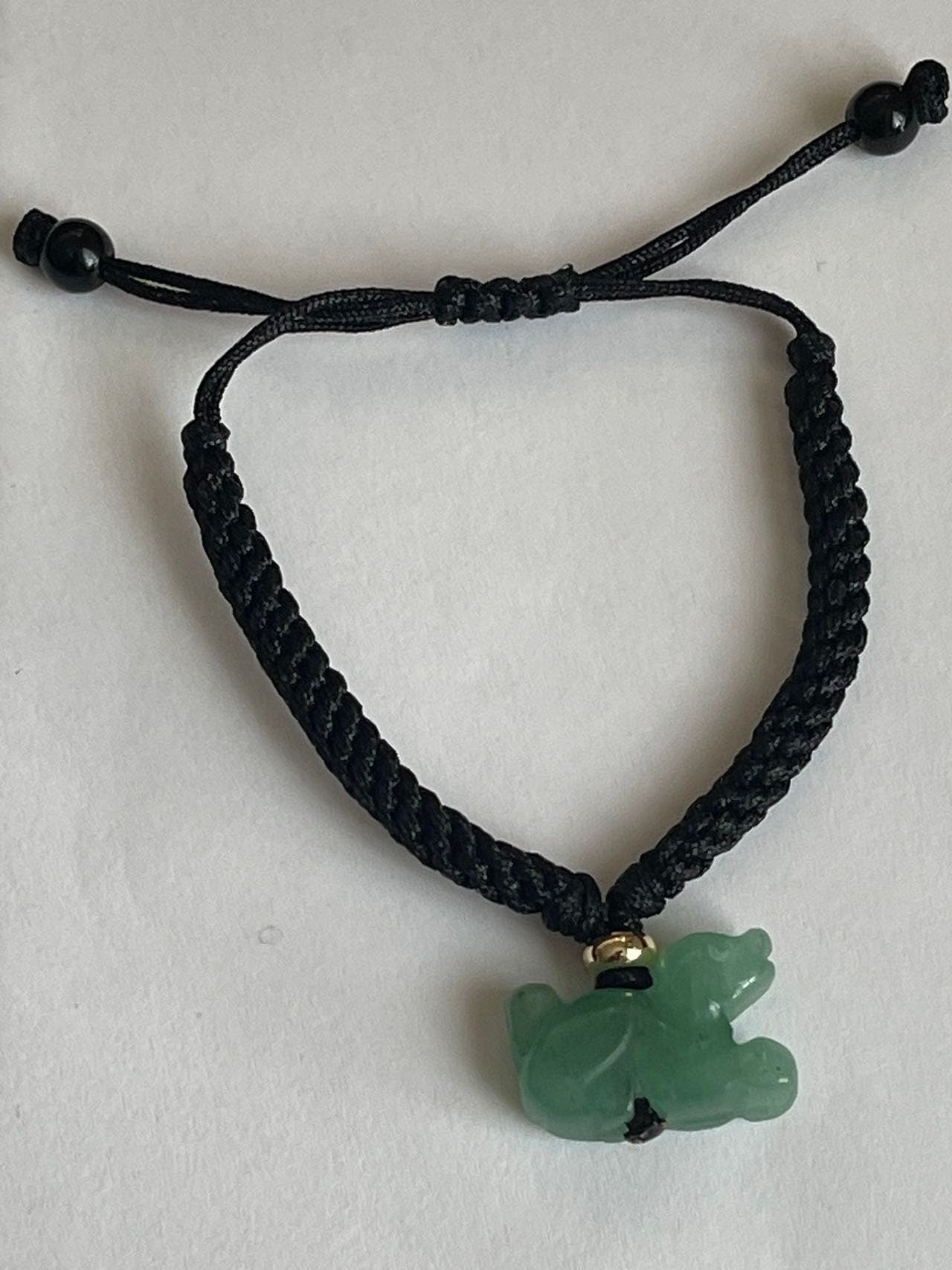 Dog - Year of 2023 Natural Jade Good Luck Bracelet & Necklace with Gold Plated Loop