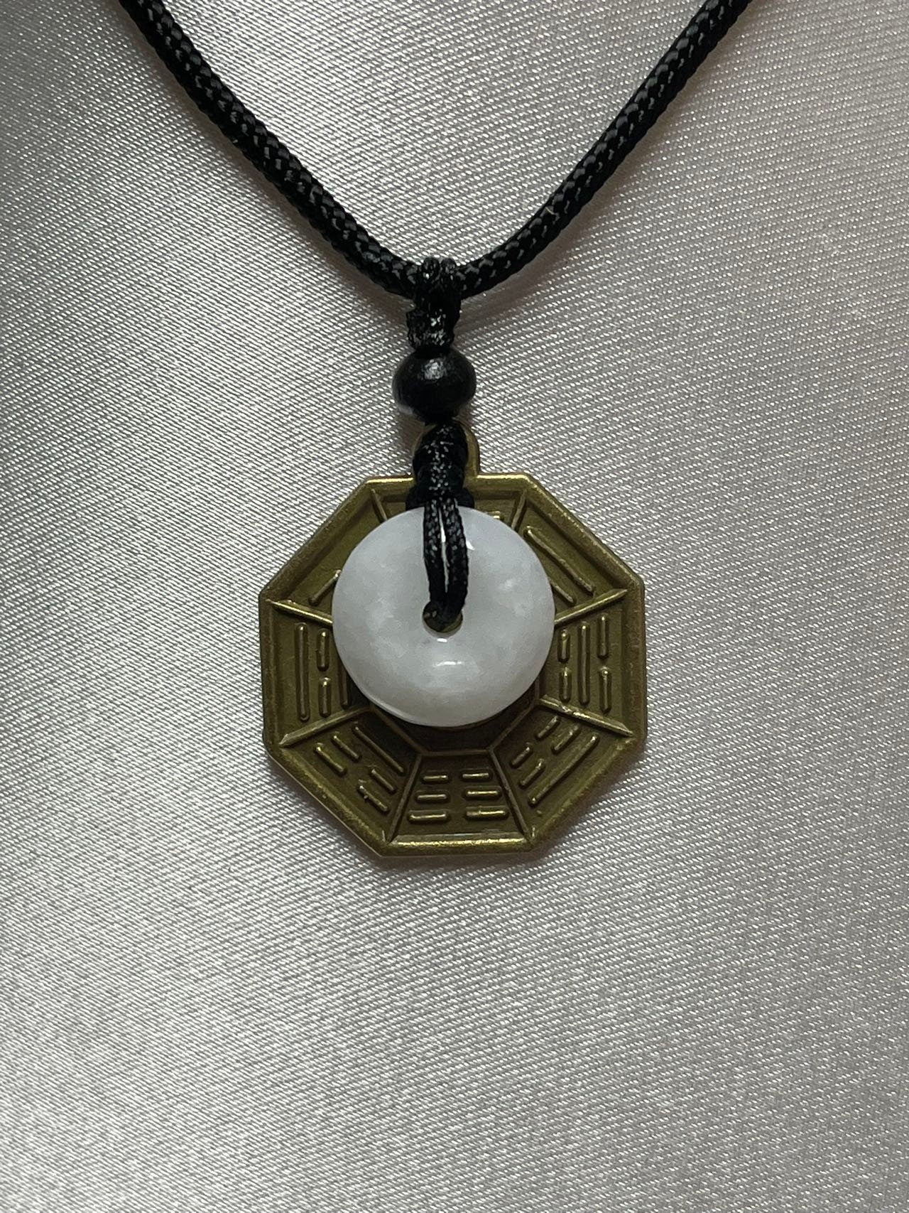 Yin Yang Bagua charm with Green Jade Necklace