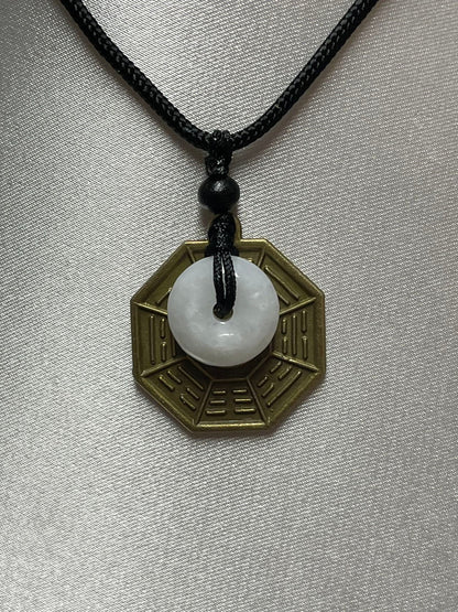 Yin Yang Bagua charm with Green Jade Necklace