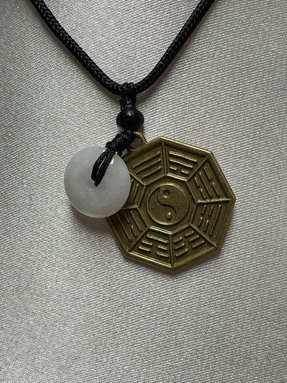 Yin Yang Bagua charm with Green Jade Necklace