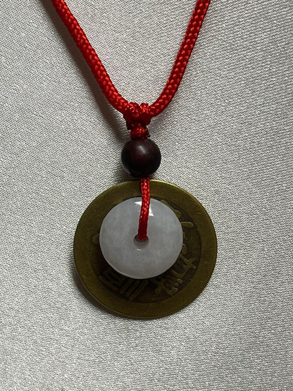 Good Luck White Jade Coin Necklace & Bracelet