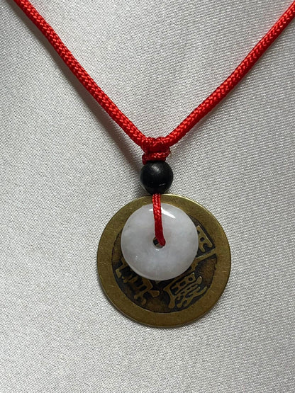 Good Luck White Jade Coin Necklace & Bracelet