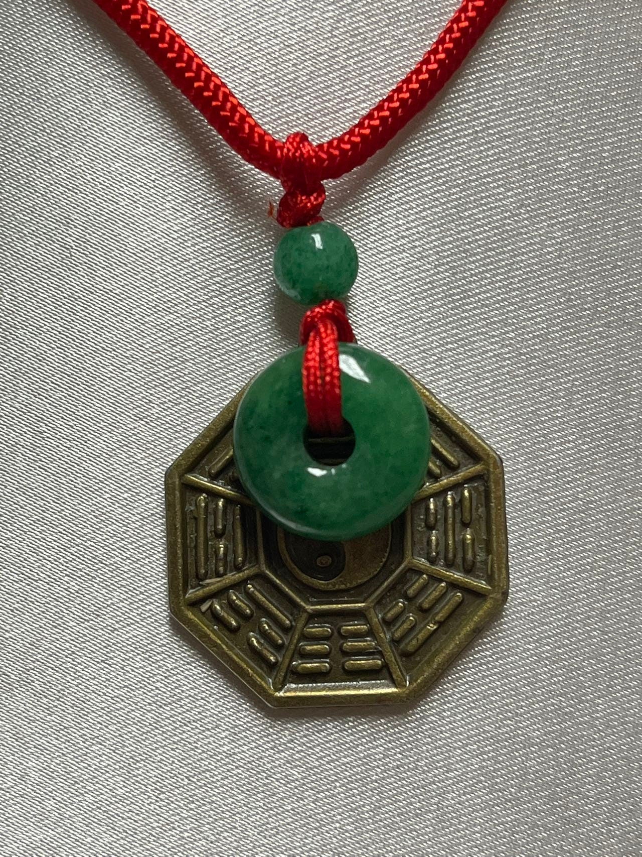 Yin Yang Bagua charm with Green Jade Necklace