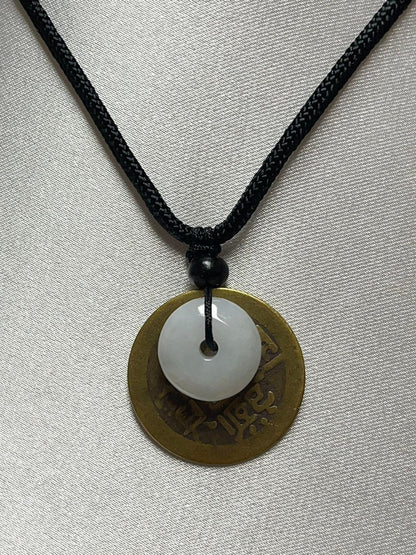 Good Luck White Jade Coin Necklace & Bracelet