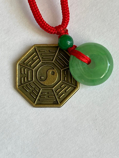 Yin Yang Bagua charm with Green Jade Necklace