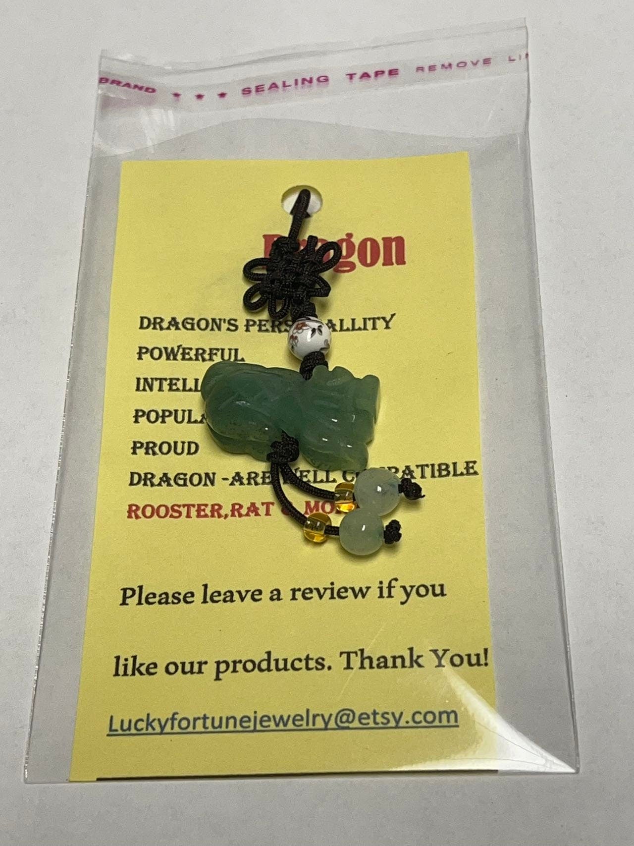 DRAGON - 2024 Year of DRAGON - Real Jade Zodiac Lucky Charm Year of Dragon