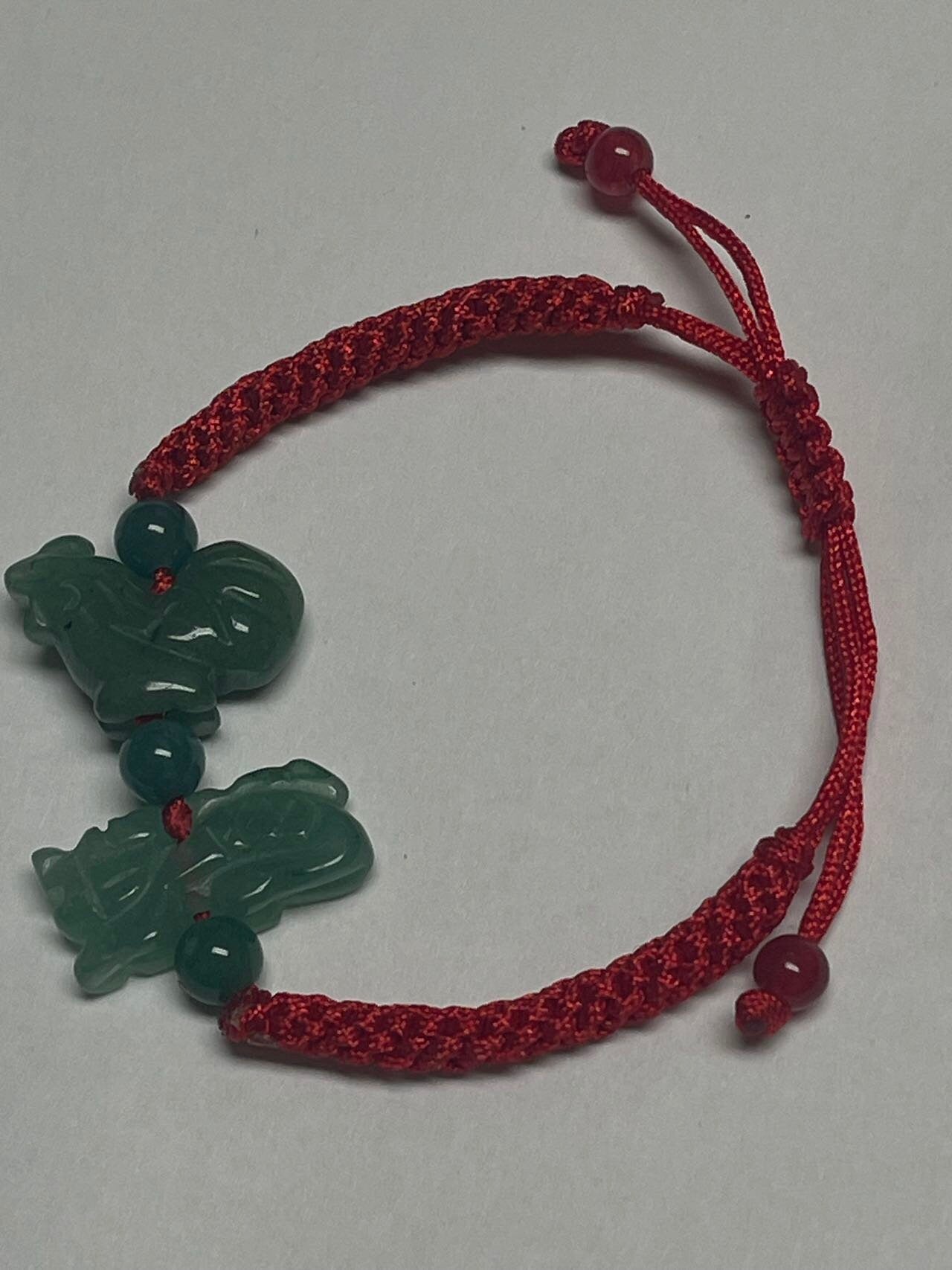 DRAGON & ROOSTER - Natural Green Jade Bracelet for year of Dragon 2024 (Two Well Compatible Jade Zodiac )