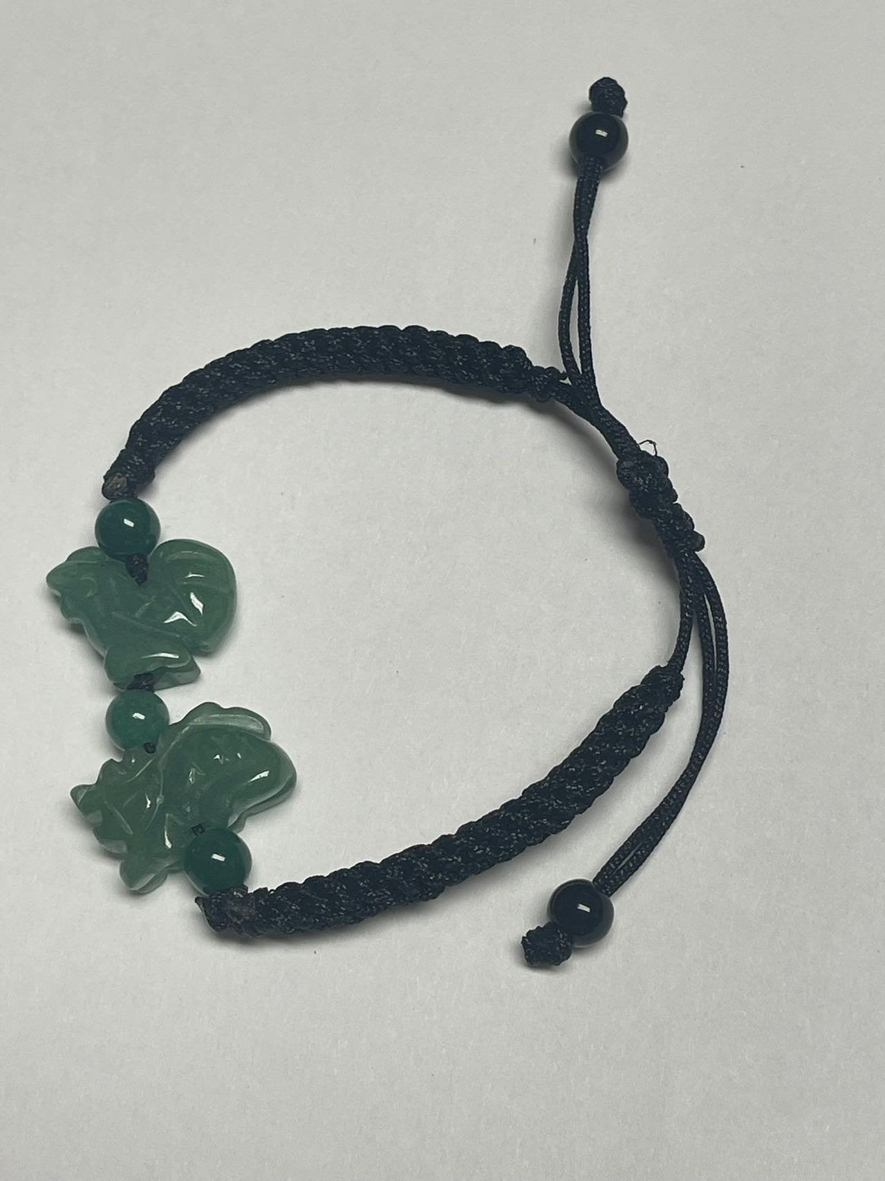 DRAGON & ROOSTER - Natural Green Jade Bracelet for year of Dragon 2024 (Two Well Compatible Jade Zodiac )