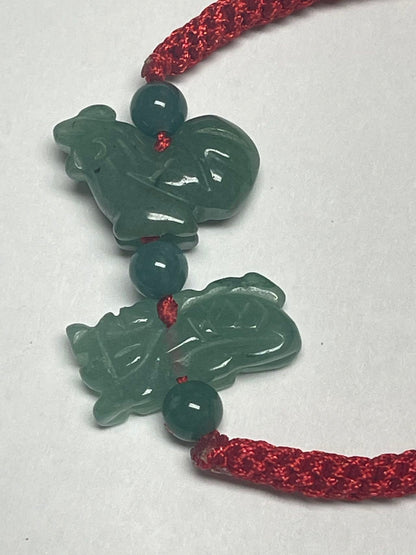 DRAGON & ROOSTER - Natural Green Jade Bracelet for year of Dragon 2024 (Two Well Compatible Jade Zodiac )