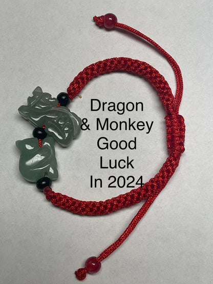 Lucky Fortune Compatible Zodiacs  - Natural White Green Jade  Bracelet for Year of 2024 Year of Dragon (Matching Zodiac Bracelet)