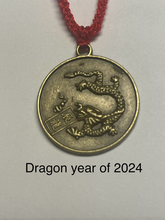 DRAGON  - 2024 Good Fortune Zodiac of year  2024, Brass Zodiac Lucky Pendant Year of 2024