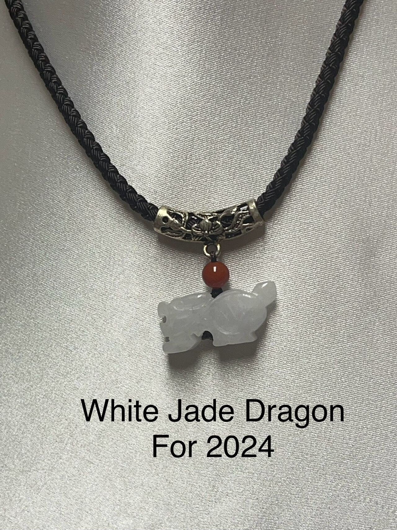 DRAGON - Natural White & Green Jade Zodiac Good Luck necklace for Year of Dragon 2024