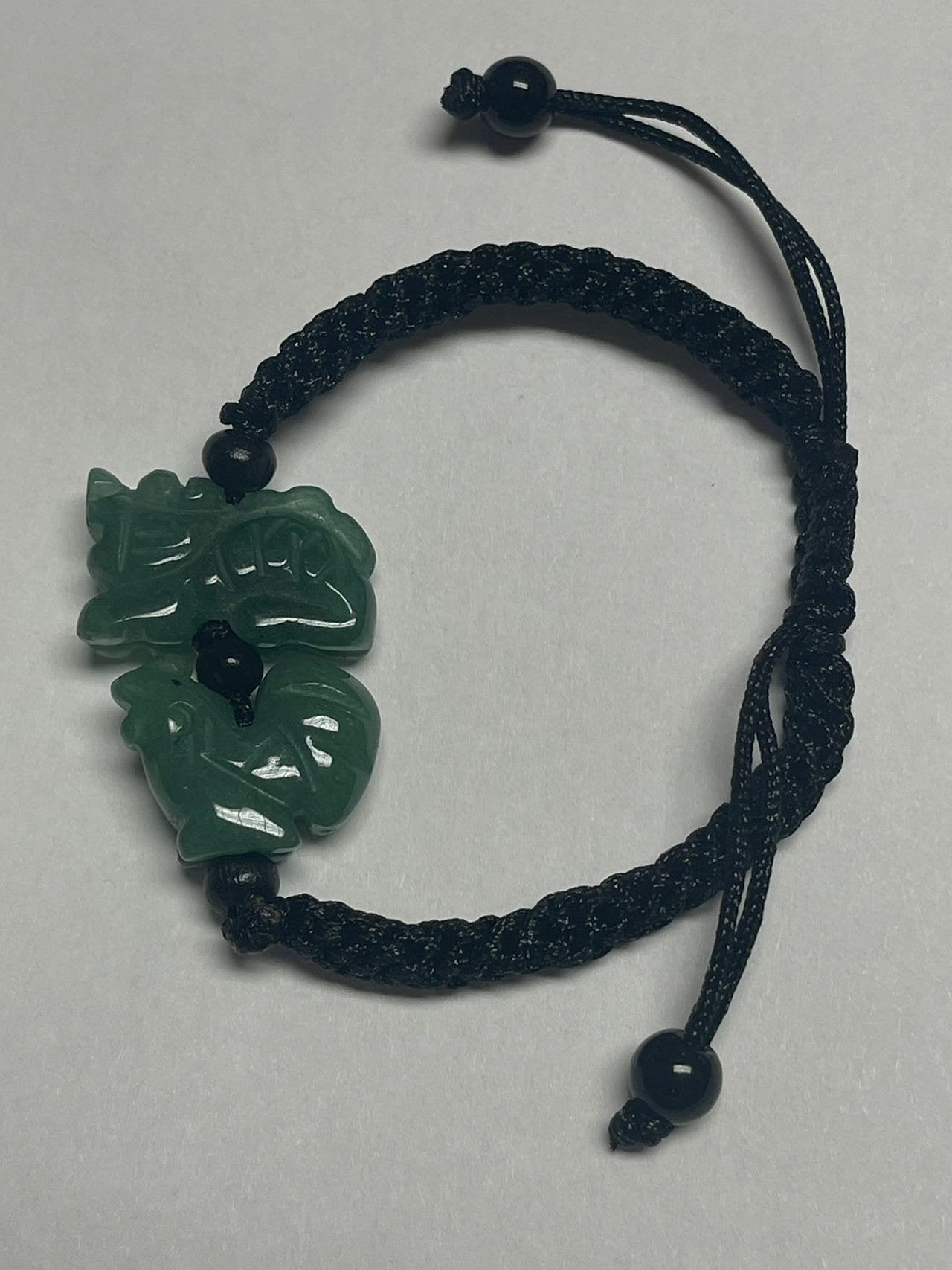 DRAGON & ROOSTER - Natural Green Jade Bracelet for year of Dragon 2024 (Two Well Compatible Jade Zodiac )