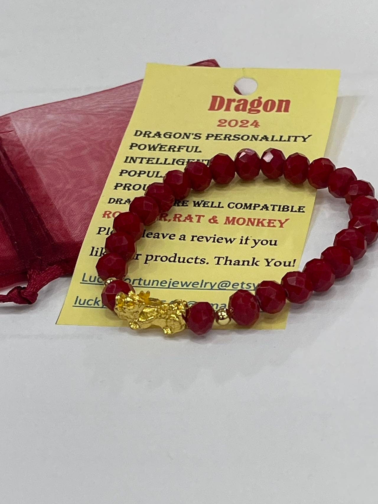 2024 Year of Dragon Fashion Crystal Glass Bracelet (Black & Red )