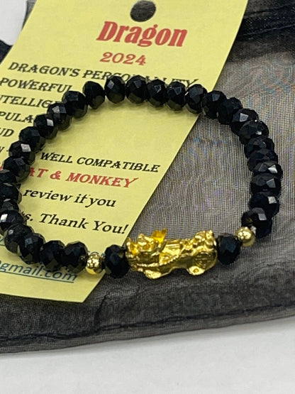 2024 Year of Dragon Fashion Crystal Glass Bracelet (Black & Red )