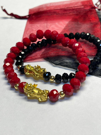 2024 Year of Dragon Fashion Crystal Glass Bracelet (Black & Red )