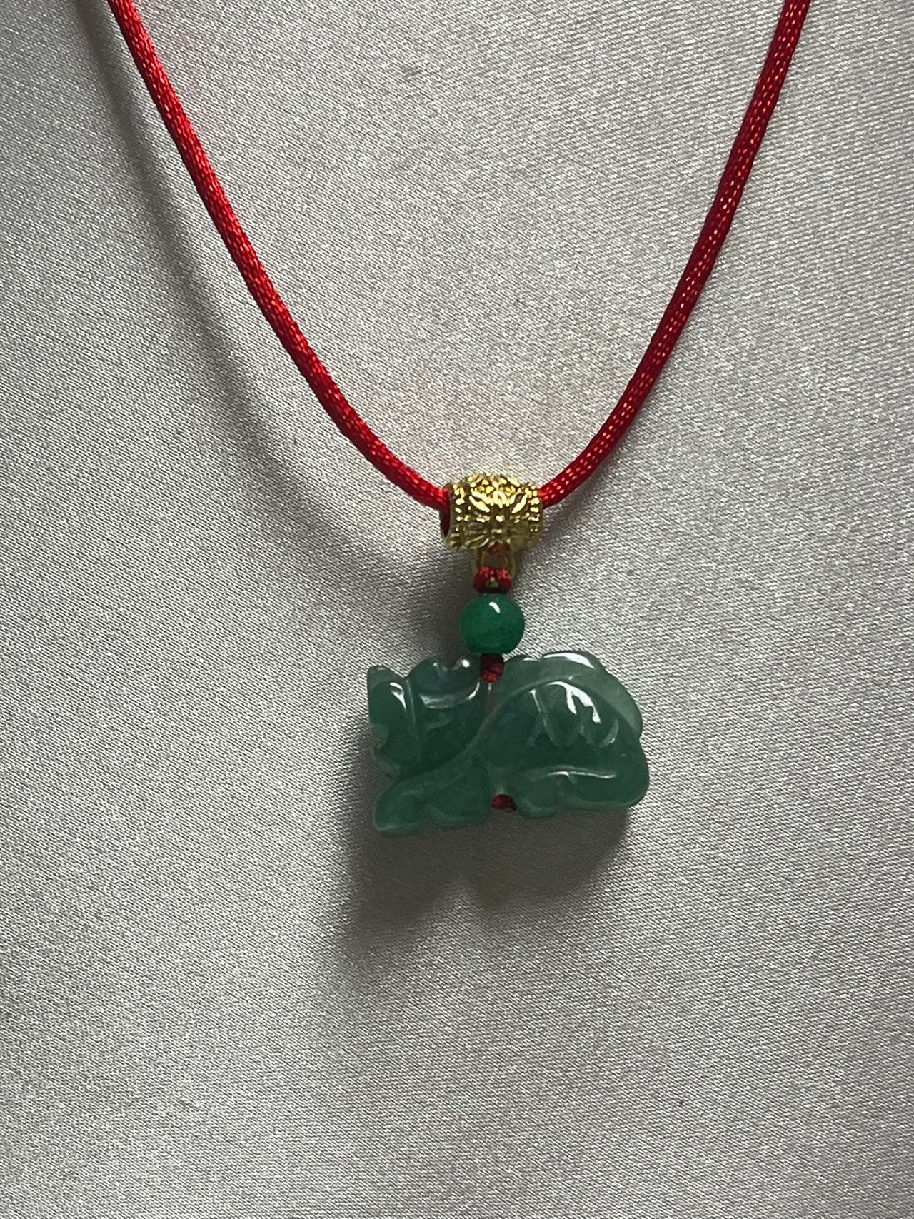 Dragon -  Real Jade Zodiac with nice Silver & Gold Color Hanger Necklace (Red , Black)