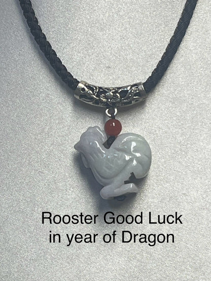 DRAGON - Natural White & Green Jade Zodiac Good Luck necklace for Year of Dragon 2024