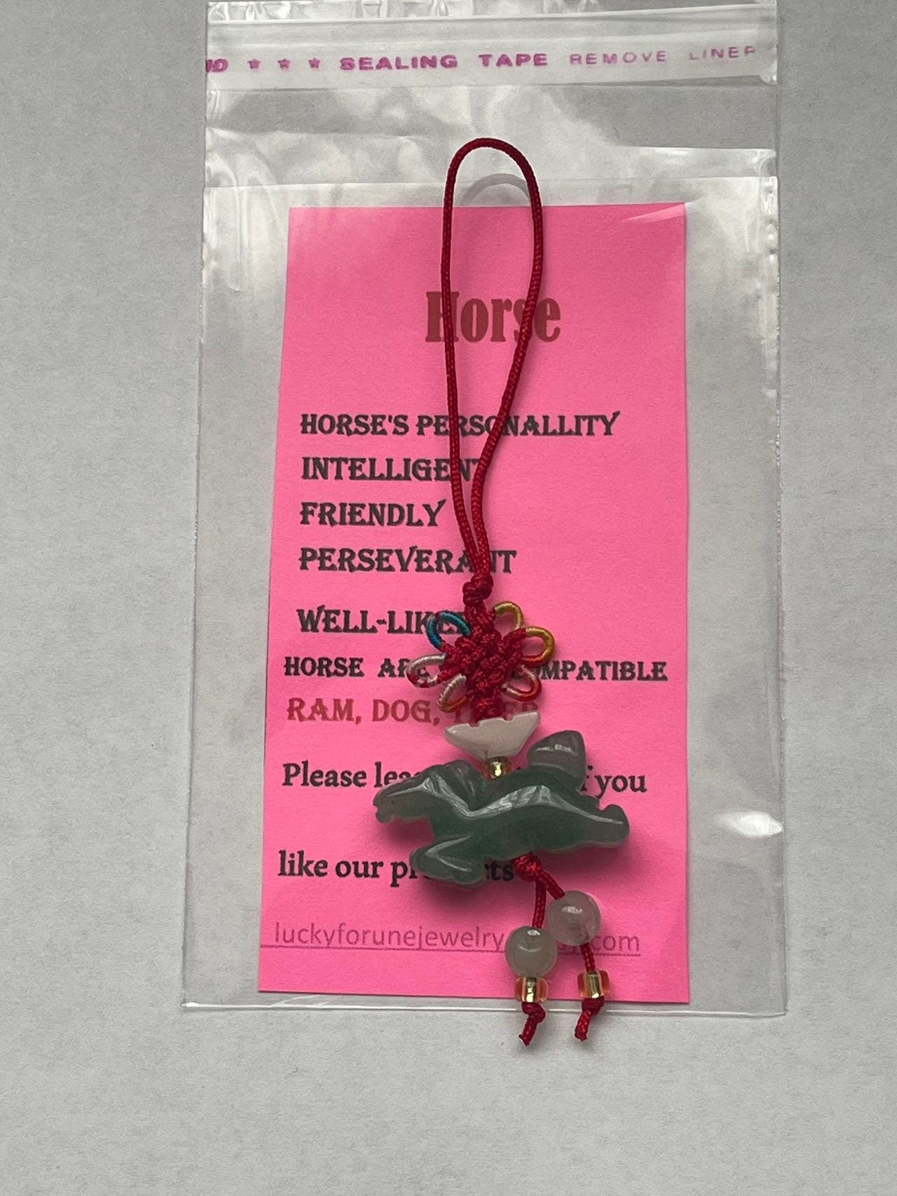 HORSE -Real Jade Zodiac Lucky Charm Year of Horse Good Luck Zodiac of Year 2022