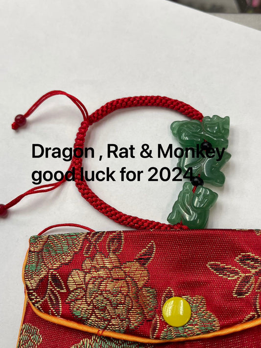 Dragon for 2024, Good Luck Jade Zodiac Bracelet, Necklace for 2024 for Year of Dragon (Black & Red)