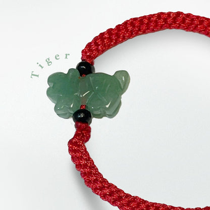 TIGER - Natural Jade Good Luck  Bracelet and  Anklet (Adult & Kid Sizes, Black and Red Color)