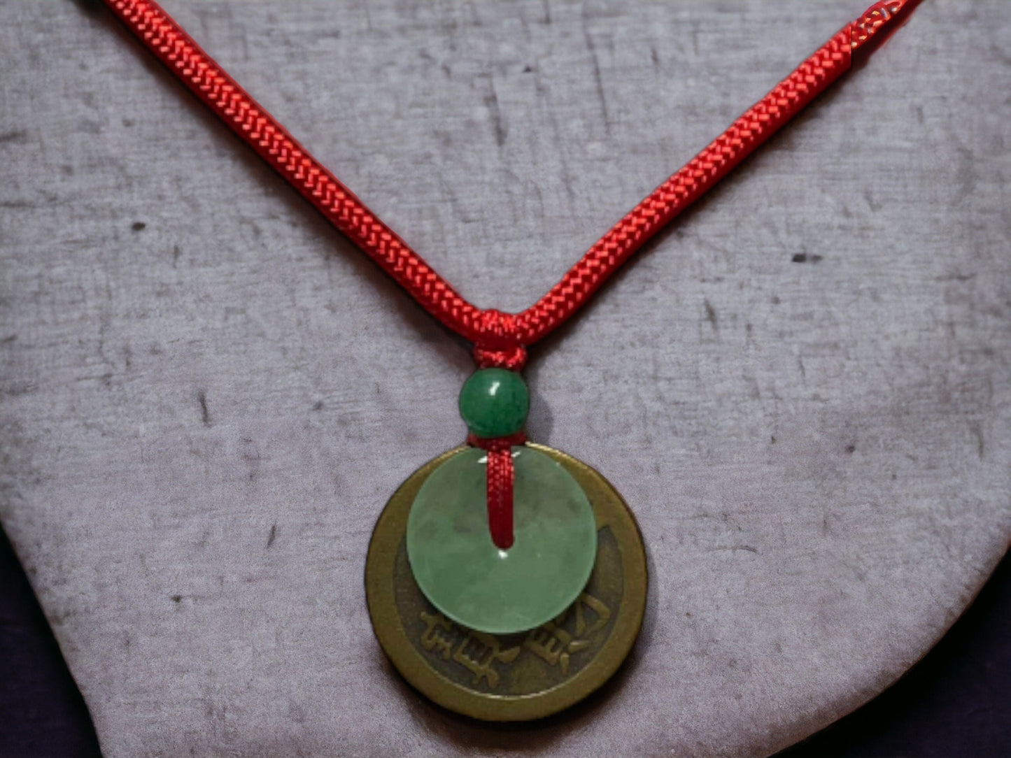 Natural Jade Donut with Lucky Brass Coin Necklace