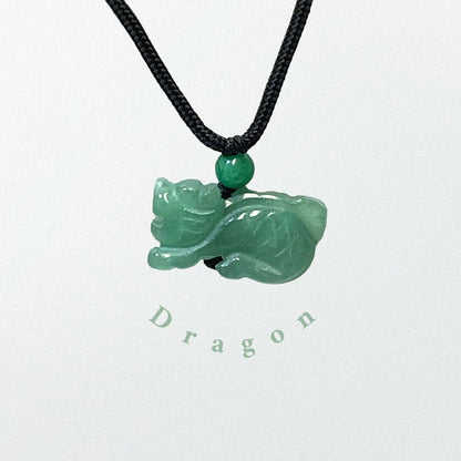 DRAGON - Natural White & Green Jade Zodiac Good Luck necklace for Year of Dragon 2024